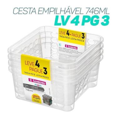 Imagem de Conjunto 4 Cesto Organizador Empilhável Plástico 746ml - Sanremo, Tran