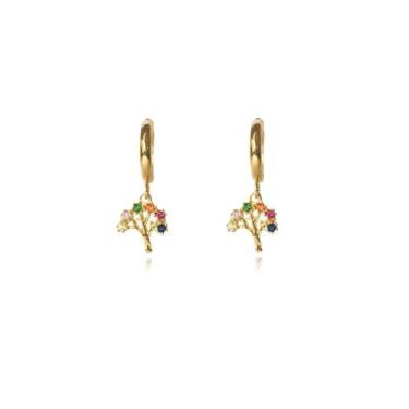 Imagem de Brinco Argolinha De árvore Da Vida Folheado Em Ouro 18k - Floratta Joi