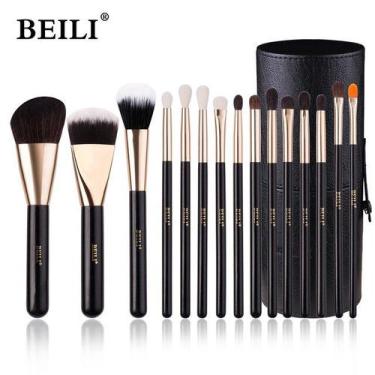 Imagem de Kit Pincéis De Maquiagem BEILI 15 pçs Cabelo Sintético Natural Para Ba