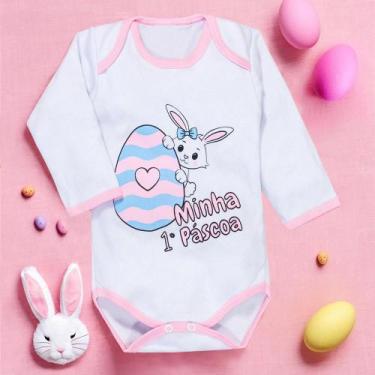 Imagem de Body Manga Longa para Bebê Menina Minha Primeira Páscoa Branco - Era U