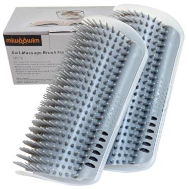 Imagem de Miwoowim Estendido (15,5 cm) pacote com 2 escovas de gato para gatos internos arranhador de rosto de gato de canto de parede autocuidado escova de gato (cinza)
