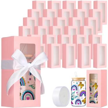 Imagem de FillTouch 60 caixas de presente com fita para exposição de vidro de sublimação caixas transparentes de presente para 340 g 473 ml 590 ml copos de bebida jarra de vidro de sublimação copo em branco