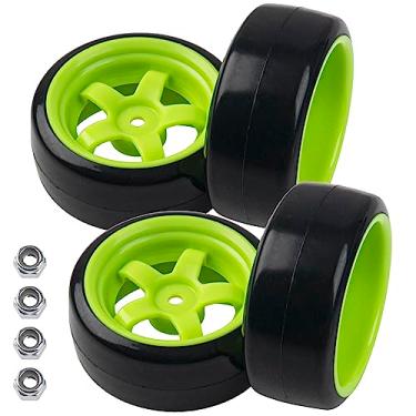 Imagem de HIRCQOO 5-Spoke Hard Plastic Wheel Rims & Plastic Tires 12mm Hex for Traxxas HSP Tamiya Kyosho Himoto HPI Redcat 1/10 On-Road RC Drift Drifting Car(Green)