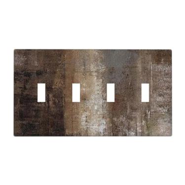 Imagem de Placa de cobertura para interruptor de luz quadriciclo marrom cinza marrom acastanhado enferrujado abstrato 4 gangues placa decorativa elétrica placa decorativa sem parafuso