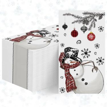 Imagem de Horaldaily 50 guardanapos decorativos de papel descartáveis de Natal, enfeites de bola de boneco de neve de Natal, toalha de mão para festa, almoço, jantar, cozinha, banheiro