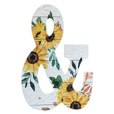Imagem de COLLECTIVE HOME - Letras de madeira de 30,5 cm para decoração de parede, placa de parede rústica, placas de alfabeto decorativas, número de casa, decorações para festa de inauguração de casa de aniversário de casamento, branco lavado, girassol (&)