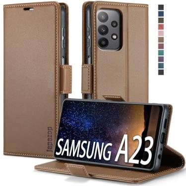 Imagem de Capa carteira para Samsung Galaxy A23 5G com suporte para cartão, bloqueio RFID, suporte, capa flip de couro magnético - 6,6 polegadas (marrom moderno)