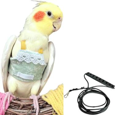 Imagem de CXYYXF Colete de arnês Bird Flight, terno de papagaio com coleira para calopsitas Conures Budgies Lovebirds cinza africano, corda de roupas voadoras (verde, 2M)