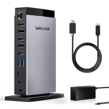 Imagem de Estação de ancoragem WAVLINK USB C, DisplayLink, com 3 HDMI 4K60Hz, estação de ancoragem de tela tripla Displaylink para MacBook M1/M2/M3/Windows, 5 portas USB, 2DP, porta Ethernet, áudio/microfone