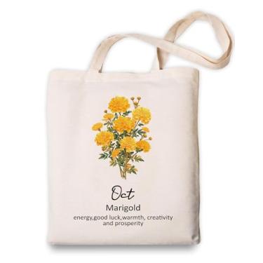 Imagem de OUZ Sacola de lona de flor de aniversário, presente personalizado para sua mãe, amiga, aniversário, formatura, Natal, Bege10, Large