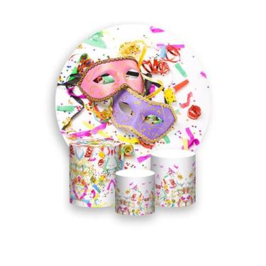 Imagem de Painel De Festa Redondo 1,50x1,50 + Trio De Capas Cilindro - Carnaval 