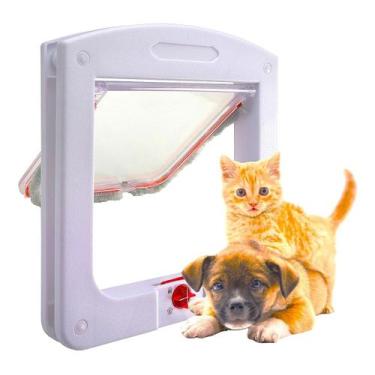 Imagem de Portinha Porta De Passagem para Gato Cachorro Pet Door Branco Pratica 