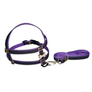 Imagem de Conj. peitoral/ guia nylon jeans - Couraça Pet, Roxo, G