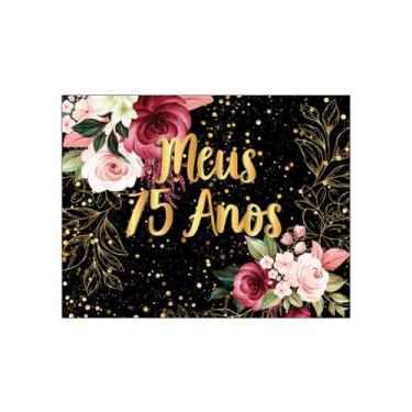 Imagem de Painel de Festa Horizontal 1,55 X 1,20 - Meus 75 Anos Floral Efeito Br