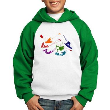 Imagem de Moletom Infantil Kite Surf Freestyle - Foca na Moda, Branco, Verde, 14