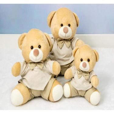 Imagem de Trio de ursos shorts e camisa xadrez - CKD CONFECCOES, Xadrez de bege