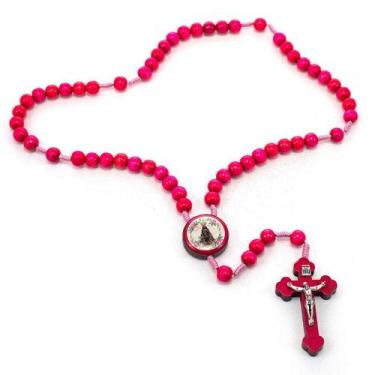 Imagem de Terço Eu Rezo Rela Minha Família Madeira 8mm Rosa - Amém Decoração Rel