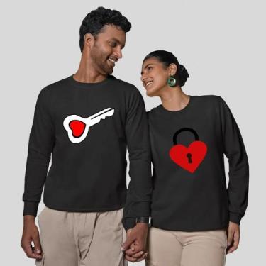 Imagem de Kit 2 Blusas Frio Moletom Careca Sem Capuz Casal Namorados Coração - M