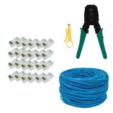 Imagem de Kit 50m Cabo Rede AZUL +20 Rj45 + Alicate de crimpar rj45 - TEX OU INF