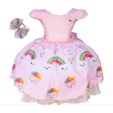 Imagem de Vestido Infantil De Festa Menina Chuva De Amor Tiara Luxo - Pingo de G