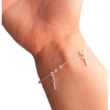 Imagem de Pulseira Prata 925 Terço Cruz Crucifixo Bolinhas Ref. 594 - Maisbellaj