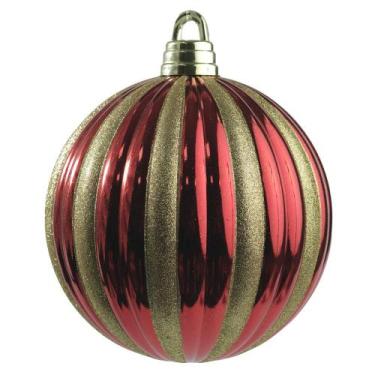Imagem de BOLA DECORADA NATAL (VERMELHO DOURADO) 24cm - Flor Arte
