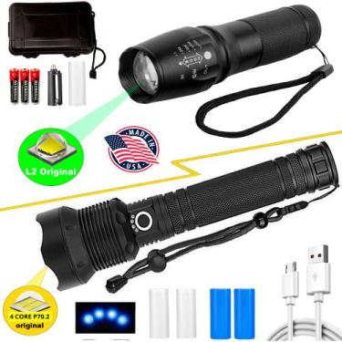 Imagem de Kit 2 Lanterna Potente Recarregavel USB Ultra Iluminação Com Strobo Le