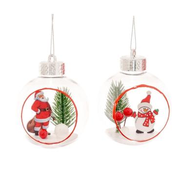 Imagem de Jogo 2 Bolas de Natal Decoradas Papai Noel e Boneco de Neve 3D Transparente - Bela Flor