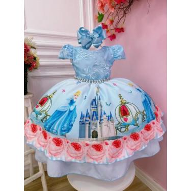 Imagem de Vestido Infantil Princesa Cinderela Azul C/ Renda e Pérolas super luxo