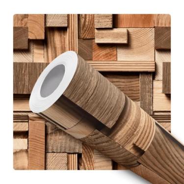 Imagem de Papel de Parede Adesivo Efeito 3D Madeira Taco Cubos Mosaico Moderno Q