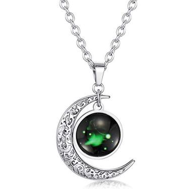 Imagem de Colar de aço inoxidável astrologia lua zodíaco presente horóscopo signo estrela constelação brilha no escuro pingente com corrente de 61 cm (Áries)