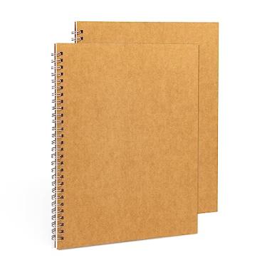 Imagem de DSTELIN Caderno espiral em branco, pacote com 2, capa macia, caderno de esboços, 50 páginas/25 folhas, 25 x 19 cm, 100 GSM, (marrom)