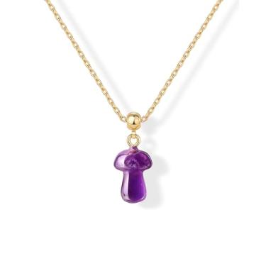 Imagem de PAVOI Colar feminino com pingente de cogumelo ametista banhado a ouro amarelo 14K | Corrente deslizante ajustável | Colar com pingente de pedra preciosa moderna, 18 Inches, Ouro amarelo, Ametista
