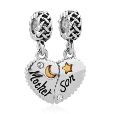 Imagem de OutstandLong Pingente de coração novo mãe filha para pulseiras Pandora Love Mom Charm Set 2 para colar, Metal, Base