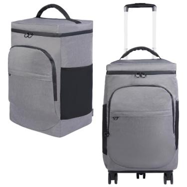 Imagem de Bolsa térmica com rodas, grande, removível, isolada, dobrável, à prova de vazamento, portátil, rígida, pacote de gelo para acampamento, piquenique, praia, viagem (cinza)