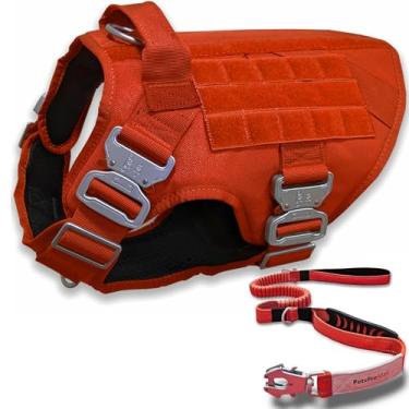 Imagem de Pets ProMax Peitoral tático para cães com coleira tática para cães em vermelho (pacote 2 em 1); colete tático para cães estilo militar, fivela de metal e correia elástica para cães com fivela de