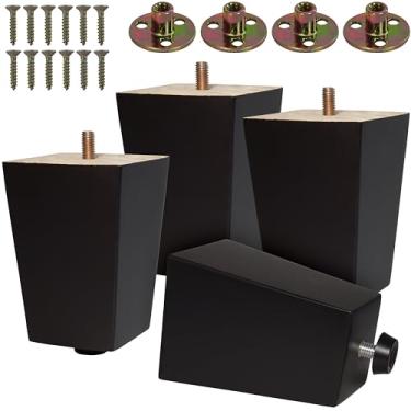 Imagem de CODIN (5 tamanhos: 7.6 cm-10.2 cm-12.7 cm-15.2 cm-20.3 cm Conjunto de 4 pernas de móveis de madeira - Pernas quadradas de sofá, perna de sofá - Pernas de substituição modernas marrons de meados do