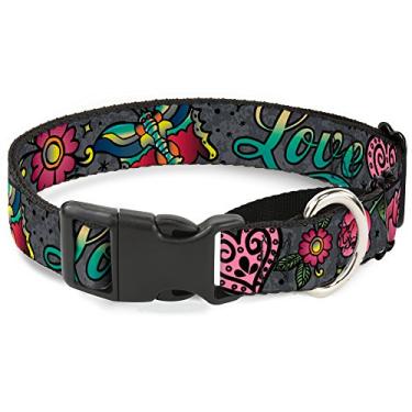 Imagem de Buckle-Down Coleira para cães com gamarra cinza "Love Kills, 3,8 cm x 40,6 cm - 58,4 cm/Médio