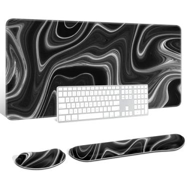Imagem de Auhoahsil Mouse pad grande com descanso de pulso para teclado e mouse, suporte de pulso de espuma viscoelástica ergonômico espesso e macio, tapete de mesa grande e longo 90 x 40 cm, para computador de
