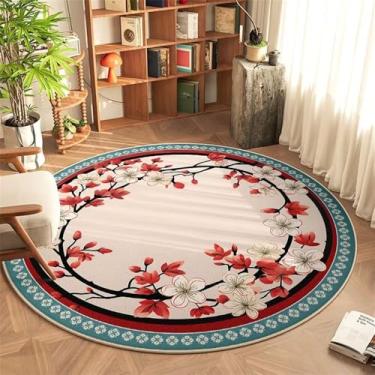 Imagem de HJZSZX Tapete redondo chinês para quarto, fácil de cuidar, tapete antiderrapante, planta, flor, carpete, FYR, sem fiapos, 14.160 x 160 cm (5,3 x 5,3 pés)