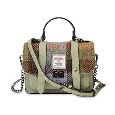 Imagem de Islander The Baby Satchel Harris tweed bolsas de ombro femininas, Tartã azul castanha