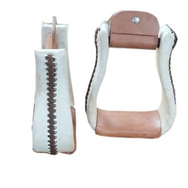 Imagem de LEATHERRIDE Estribo de sela de cavalo R Pure Steel coberto por couro leve (12,7 cm)