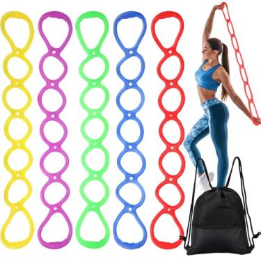 Imagem de Zomiboo 5 peças, 7 anéis, faixas elásticas de resistência com cordão, mochila com cordão, faixas elásticas de silicone portátil, exercitador de pernas e braços, para caminhadas em casa ou no centro de