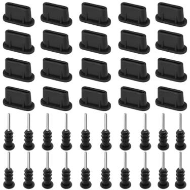 Imagem de FOXTIP Pacote com 20 plugues antipoeira de silicone preto para portas USB-C - Compatível com Samsung Galaxy S23, S22, S21, Plus, Note 9, 20, Pixel e mais - Tampas protetoras para smartphone, MacBook e