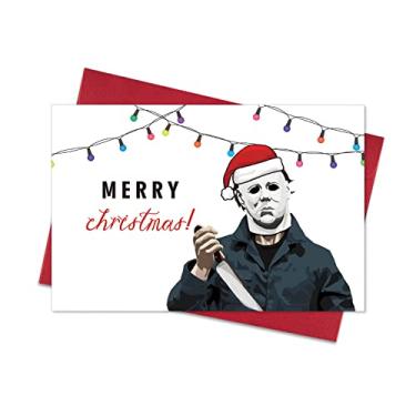 Imagem de Cartão de Natal engraçado com envelopes, presentes de Natal de filmes de terror para mulheres e homens, ideias de presente de Natal de humor para ele, presentes de Michael Myers para amigos irmão