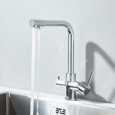 Imagem de Purificação Torneira de Pia de Cozinha Deck Mount Handle 360° Rotação Misturador de Água Fria Quente Filtro de Água Potável Torneira, Cromado, Tamanho Único