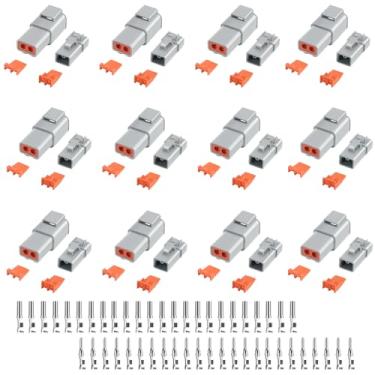 Imagem de Kit de conectores DTP Deutsch 96 PCS 2 pinos conectores impermeáveis automotivos 12 conjuntos com tamanho 12 contatos estampados calibre 14-12 AWG tamanho do fio, 25A