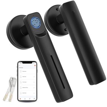 Imagem de IKOED Fechadura de porta de impressão digital com aplicativo inteligente, maçaneta de porta de impressão digital, maçaneta biométrica fechadura de porta de entrada sem chave com Tuya para casa/quarto