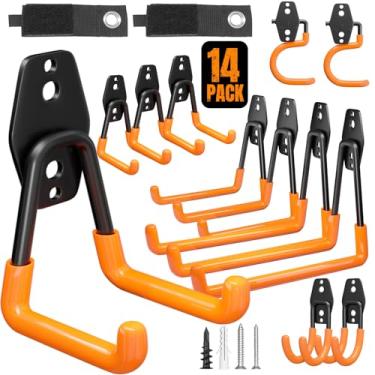 Imagem de Wallavant Ganchos de garagem resistentes, pacote com 14 cabides de armazenamento de parede com suportes de vassoura e organizador de cabo de extensão, para ferramenta elétrica, ferramenta de jardim,