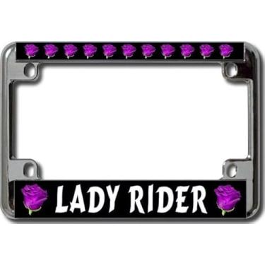 Imagem de Moldura para placa de carro Lady Rider roxa cromada rosa